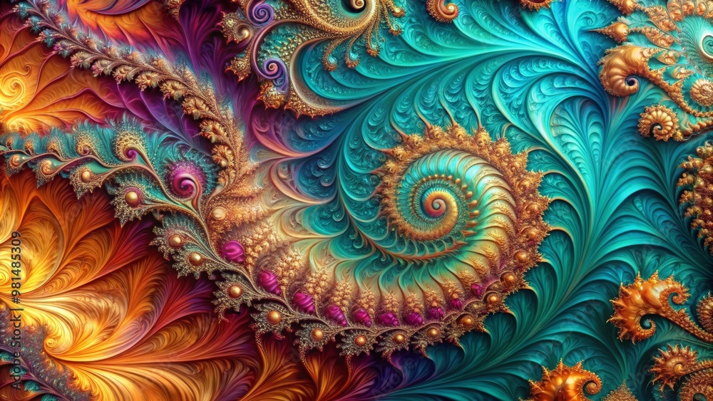 Colorful fractal design featuring intricate swirls and patterns in vibrant turquoise and orange hues, ideal for artistic projects. Colorful fractal design featuring intricate swirls and patterns in vibrant turquoise and orange hues, ideal for artistic projects.
