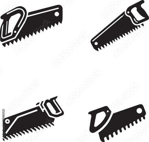 saw icon, saw silhouette, black saw on white background photo