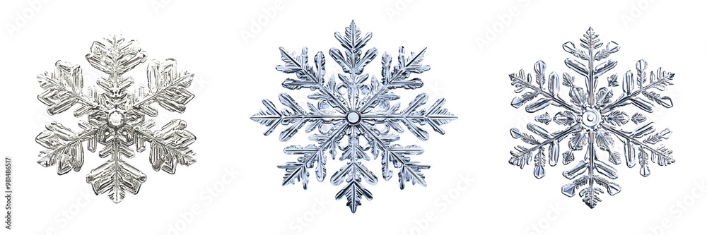 Set of a single snowflake, intricately detailed with its unique pattern isolated on transparent background Set of a single snowflake, intricately detailed with its unique pattern isolated on transparent background