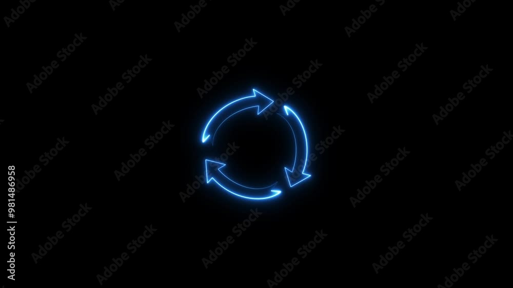 Abstract beautiful neon refresh and recycle icon animation background. Neon arrow icon background.