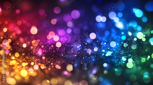 Rainbow sparks glitter background with bokeh lights. Bokeh. Illustration