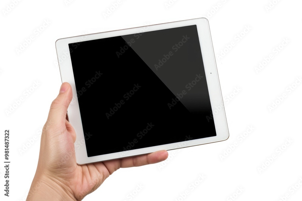 A person holding a tablet computer, ready to use A person holding a tablet computer, ready to use