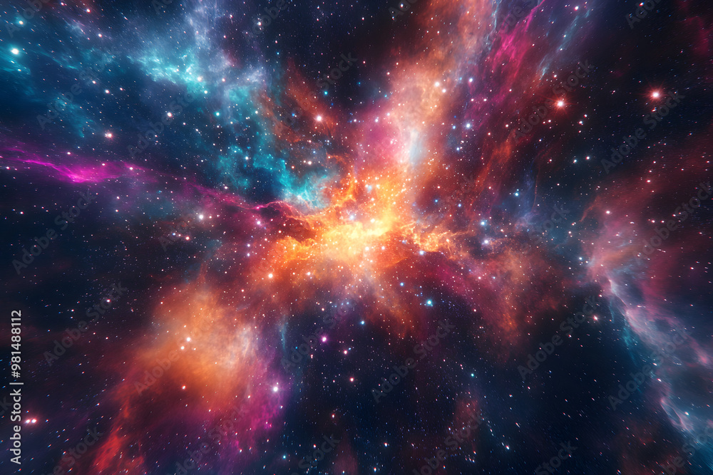 Fototapeta premium cosmic nebula explosion with vibrant colors, deep space background, galactic phenomenon, universe, stars, galaxy, outer space, astronomy, colorful, high-resolution image