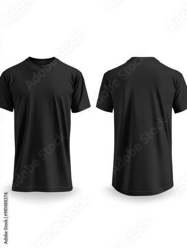 blank black tshirt front and back views isolated on white apparel mockup design