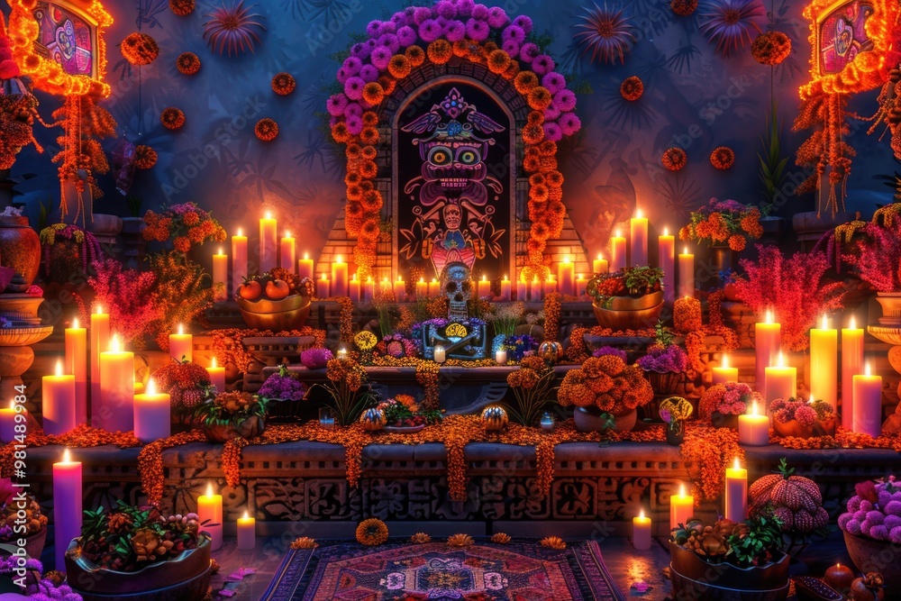 Obraz premium A decorated altar with candles and flowers for special occasion or ceremony