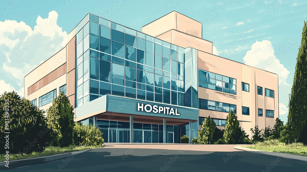 Obraz premium illustration, hospital building with text 