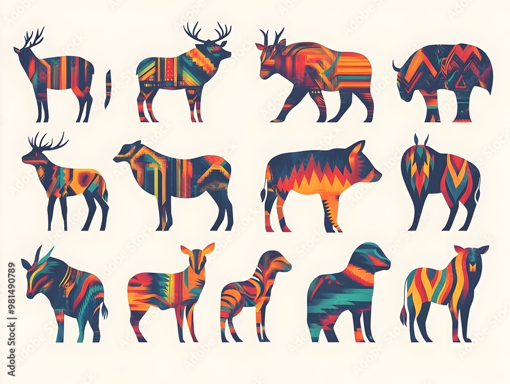 Obraz premium Colorful Abstract Silhouette of Various Wild Animals