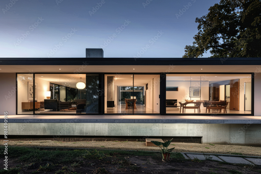 Modern glass and concrete house with open patio and minimalist design Modern glass and concrete house with open patio and minimalist design