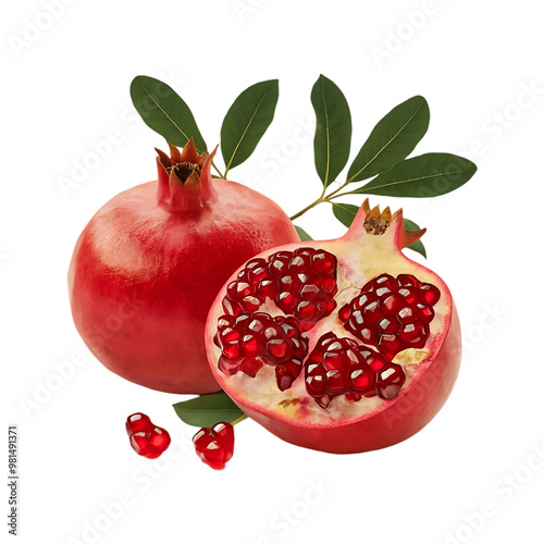 Fresh delicious pomegranate fruit isolated on a transparent background by AI generative