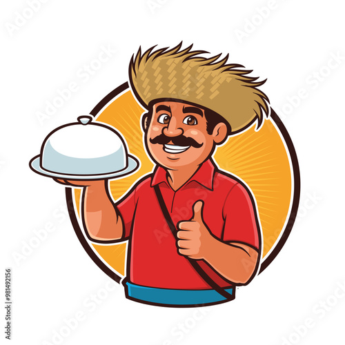 Mascot Design of a Puerto Rican Jibaro Serving a Food