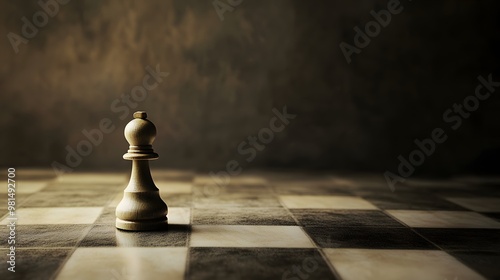 A single white chess piece stands alone on a chessboard, waiting for the game to begin.