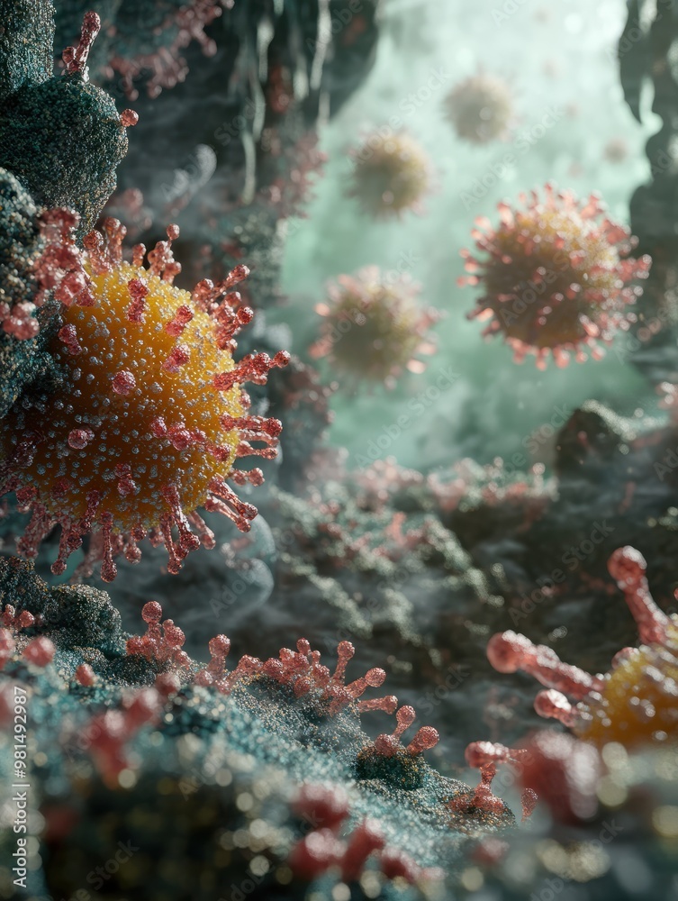 Monkeypox Virus or mpox viral pathogen infecting humans as an orthopoxvirus with lipoprotein membrane as a virology concept as a 3D illustration. Monkeypox Virus or mpox viral pathogen infecting humans as an orthopoxvirus with lipoprotein membrane as a virology concept as a 3D illustration.