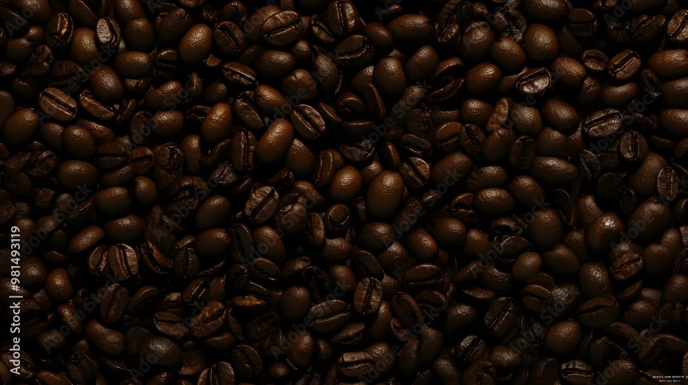 Fototapeta premium Close-up of roasted coffee beans, a rich brown background.