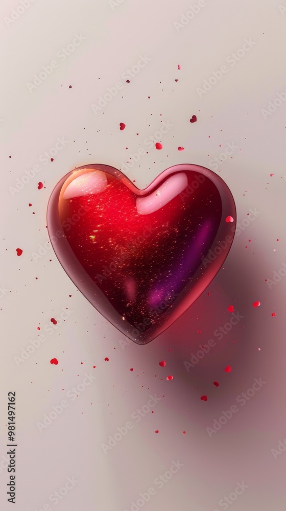 Glossy Red Heart with Sparkles on a Light Background Glossy Red Heart with Sparkles on a Light Background