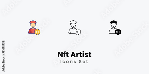 Nft Artist Icons thin line and glyph vector icon stock illustration