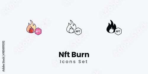 Nft Burn Icons thin line and glyph vector icon stock illustration