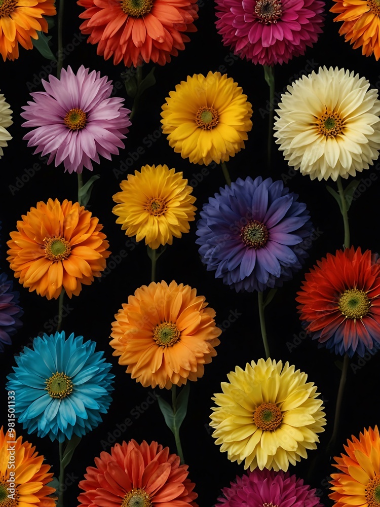 Multicolored Flowers Against Dark Background Multicolored Flowers Against Dark Background