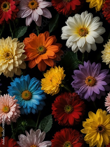 Multicolored Flowers Against Dark Background