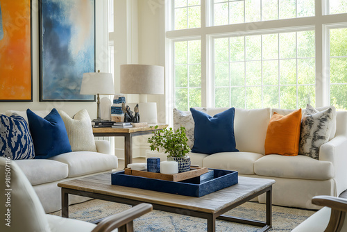 Modern Southern interior living room blends crisp, contemporary lines with classic Southern charm