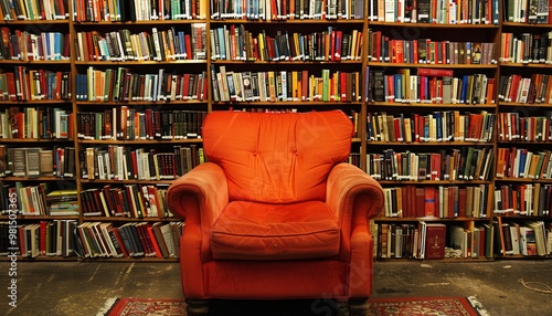 Cozy home library featuring organized bookshelves and a comfortable reading chair