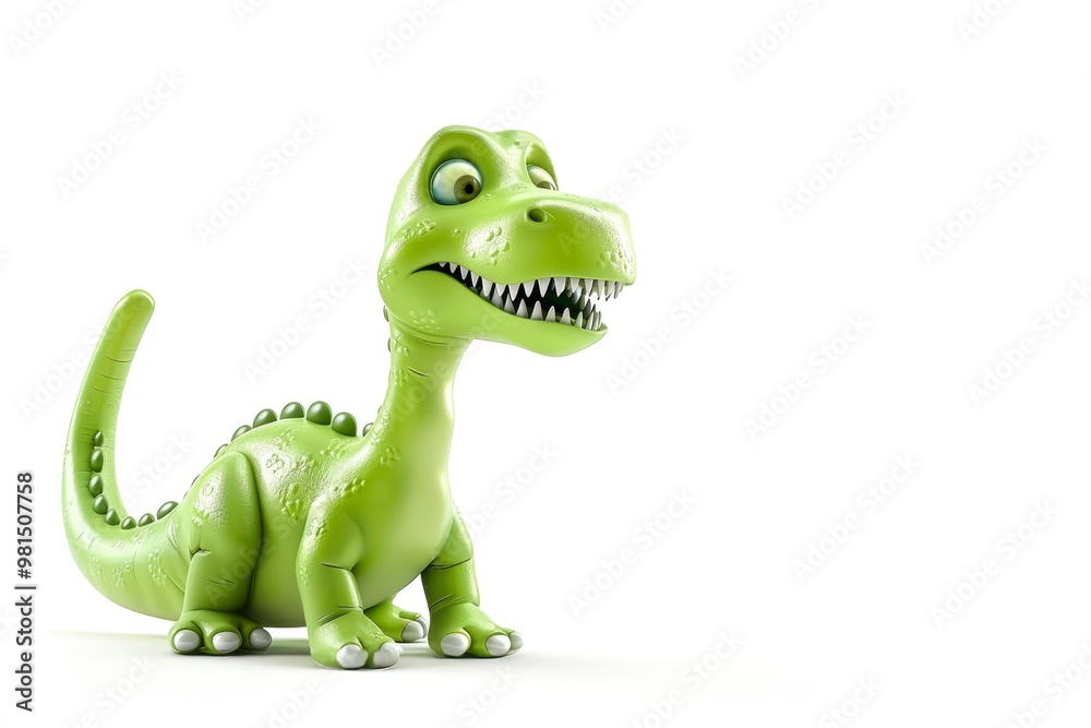 Green cartoon dinosaur toy on white background with a smooth texture and smiling face. 3D dinosaur illustration. Green cartoon dinosaur toy on white background with a smooth texture and smiling face. 3D dinosaur illustration.