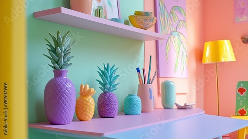 cute pink and green corner with pastel purple