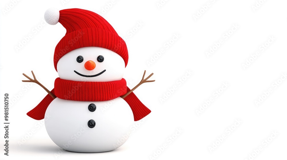 A charming snowman sits proudly, adorned with a bright red hat and scarf, emphasizing the festive atmosphere of winter and the joy of the holiday season A charming snowman sits proudly, adorned with a bright red hat and scarf, emphasizing the festive atmosphere of winter and the joy of the holiday season