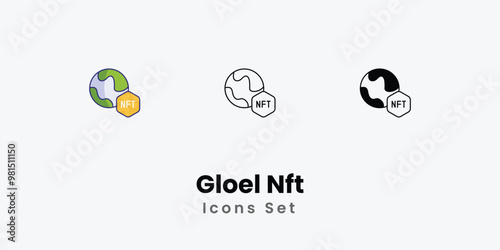 Gloel Nft Icons thin line and glyph vector icon stock illustration