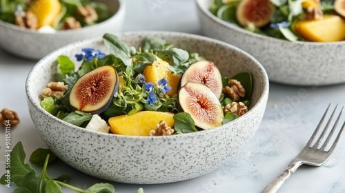 elegant salad with figs and peach slices