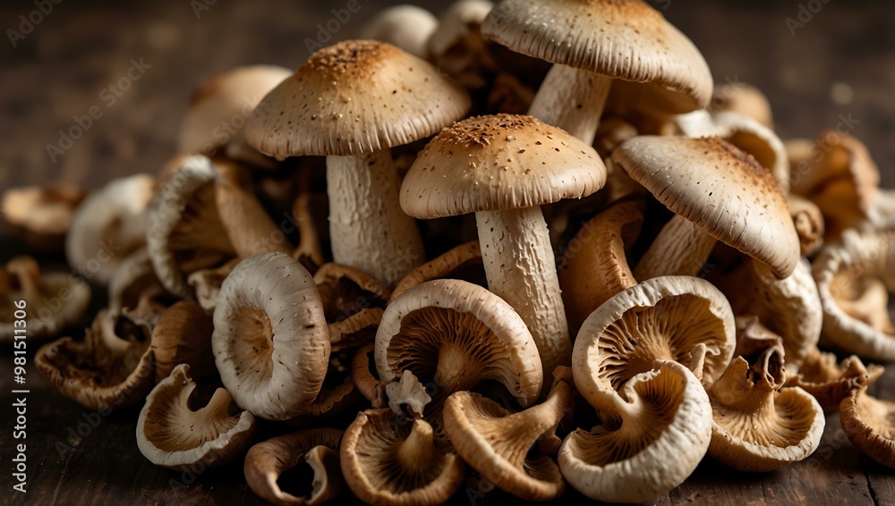 Pile of edible dried mushrooms. Pile of edible dried mushrooms.
