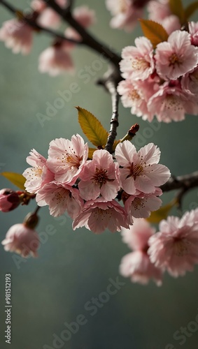 Pink cherry blossom branch.