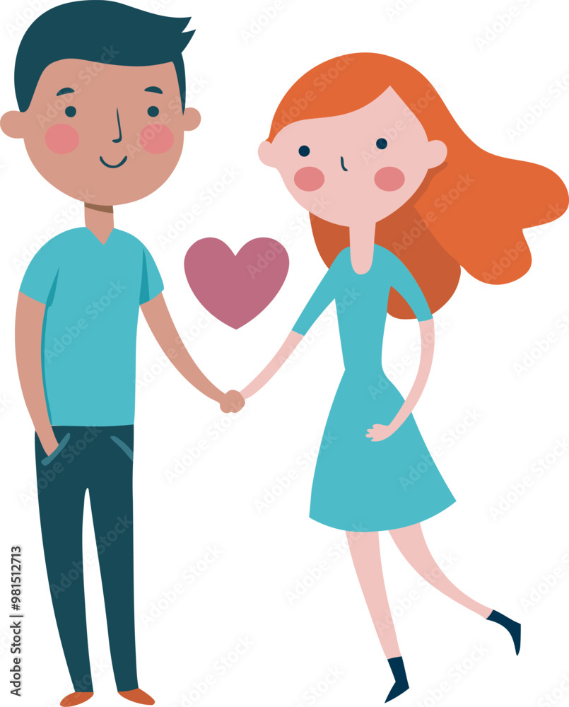 Cute couple in relationship with their hands clasped together. Love concept design. Flat vector illustration Cute couple in relationship with their hands clasped together. Love concept design. Flat vector illustration