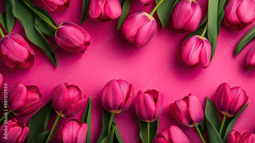 Vibrant arrangement of pink tulips on a bright background, perfect for spring themes and floral designs. Vibrant arrangement of pink tulips on a bright background, perfect for spring themes and floral designs.