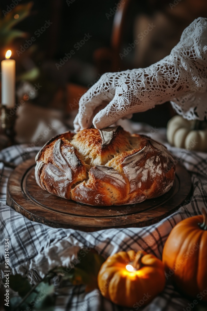 Fototapeta premium rustic loaf of sourdough bread perfectly baked