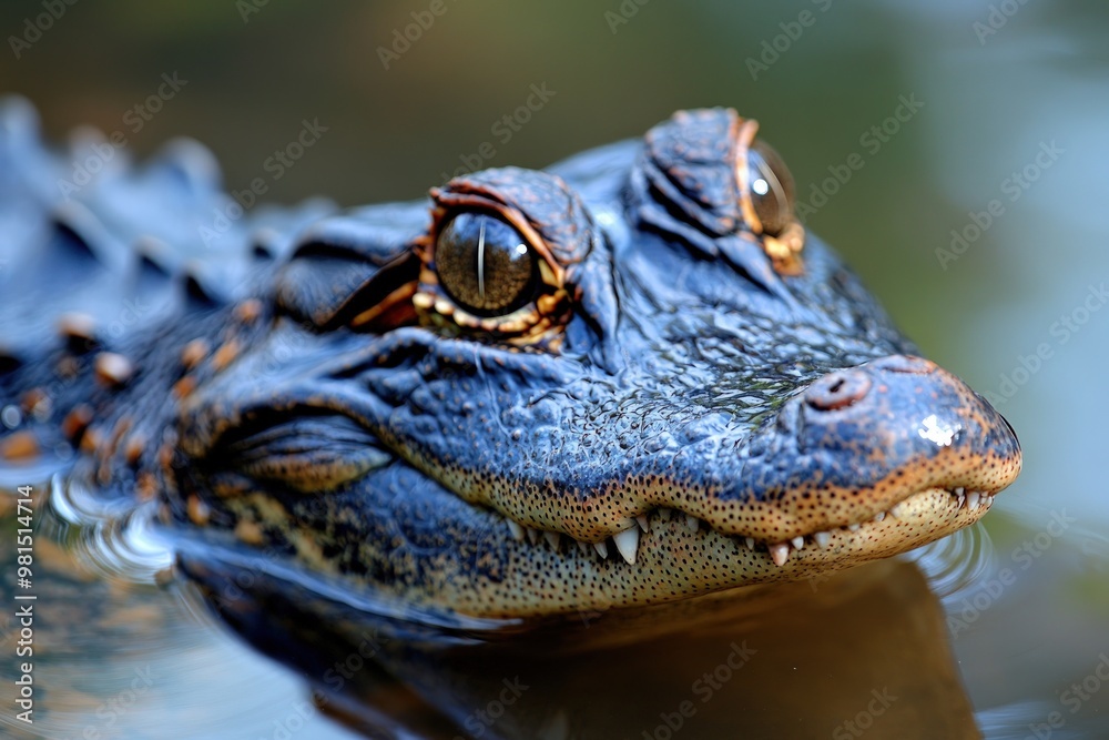 Fototapeta premium Close-up of an alligator's face in the water.