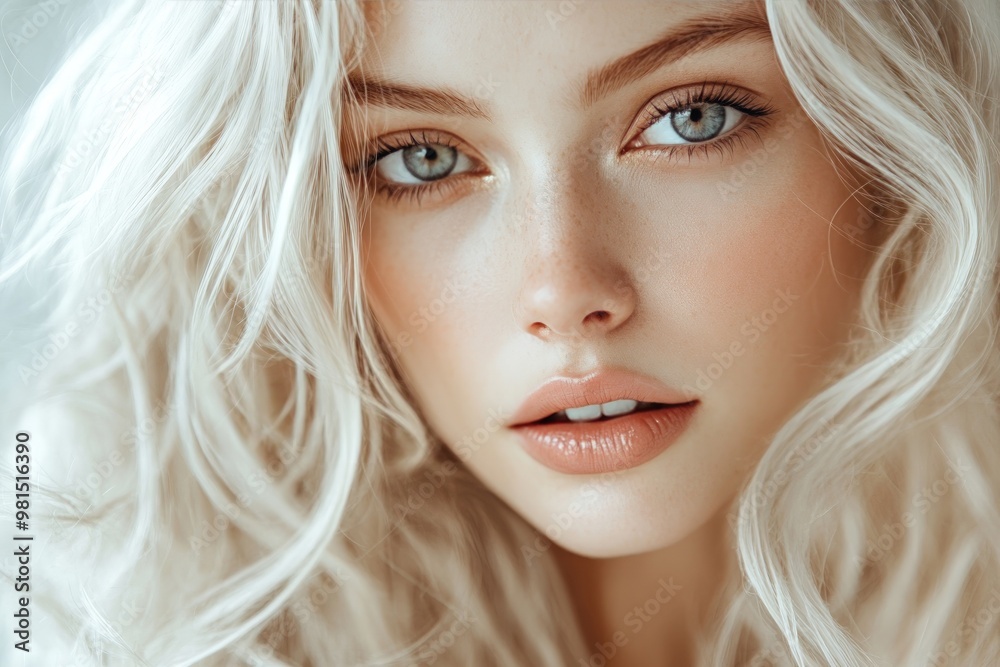 Close-up portrait of a beautiful young woman with blonde hair and blue eyes. Close-up portrait of a beautiful young woman with blonde hair and blue eyes.