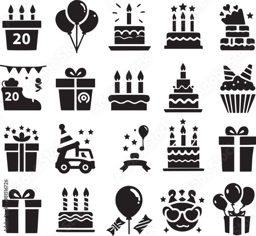 Birthday Icon, Cake icon and Gift Icon 