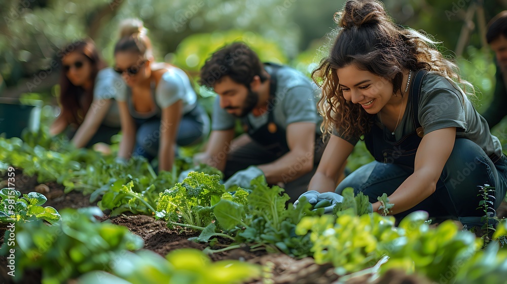Gardeners working together to plant a community vegetable garden Gardeners working together to plant a community vegetable garden