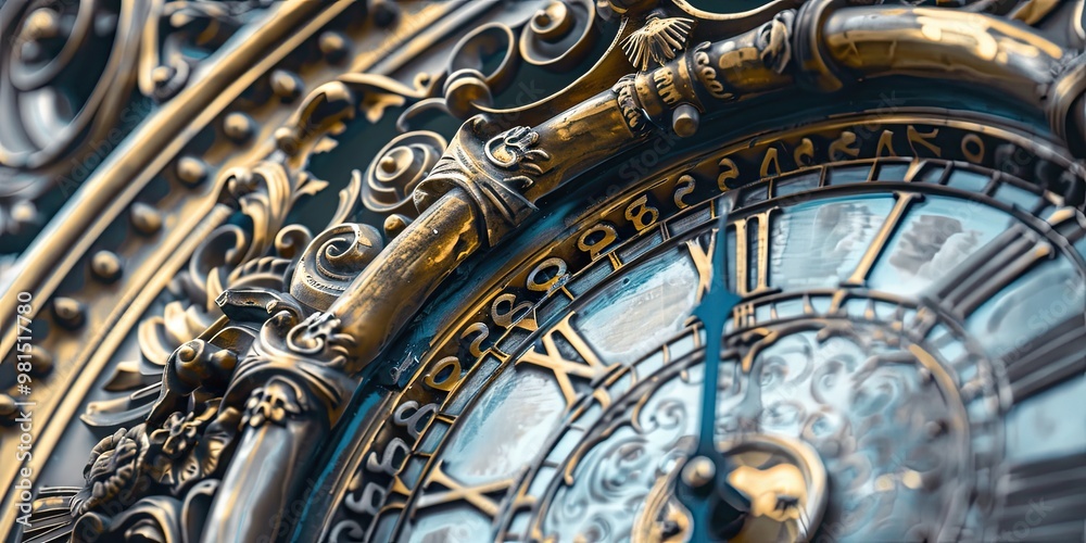 Fototapeta premium close up of silver metal clock, close up of a watch mechanism