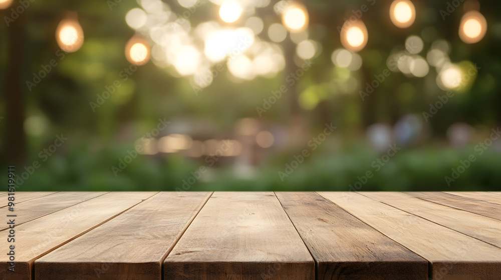 Empty Wooden Table with Party in Garden Background | Outdoor Celebration and Dining Space Empty Wooden Table with Party in Garden Background | Outdoor Celebration and Dining Space