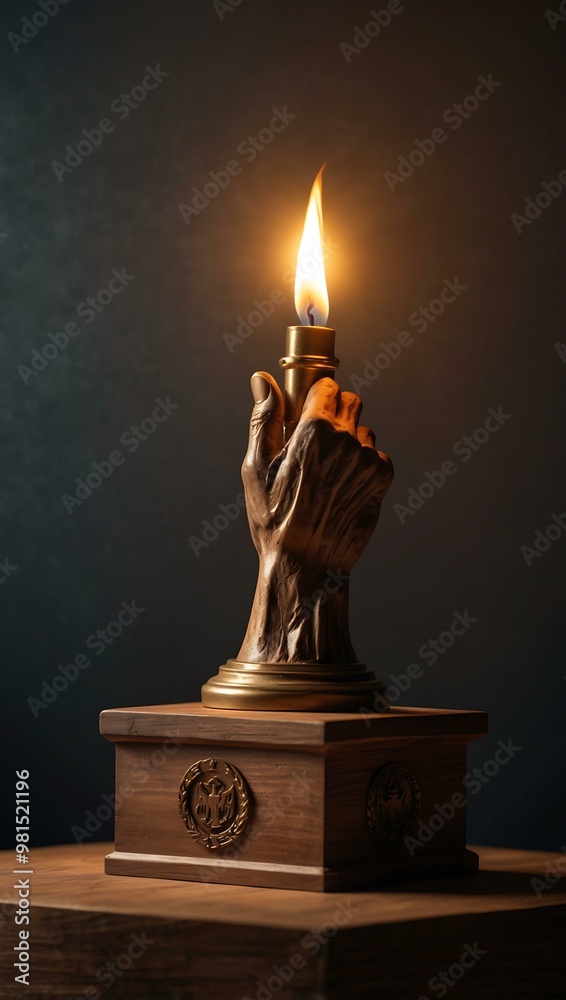 Podium with a glowing torch and hand symbolizing freedom, ideal for Human Rights Day. Podium with a glowing torch and hand symbolizing freedom, ideal for Human Rights Day.
