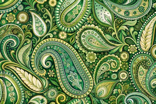 Close-up of green paisley pattern with vintage feel
