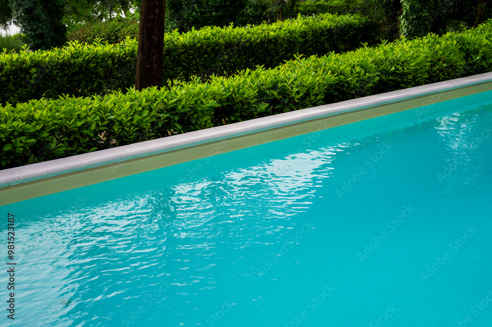 Fototapeta premium Swimming pool with blue water. Summer relax concept.