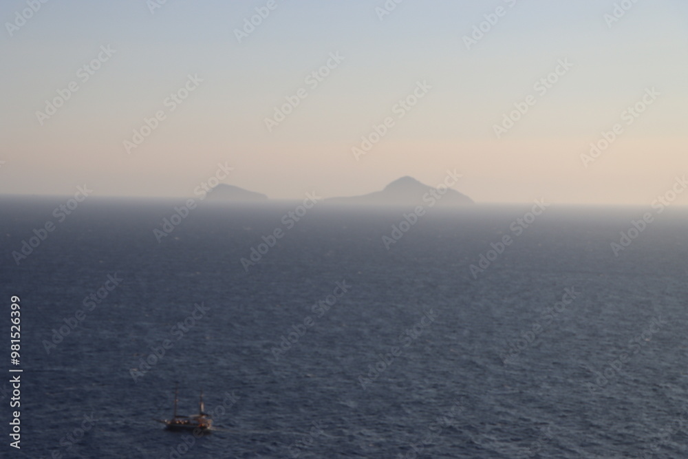 Fototapeta premium Mountainous Landscape of Greece, Cliffs and Blue Waters, Golden Hour, Greek Island, Travel, Vacation, Beautiful Landscape