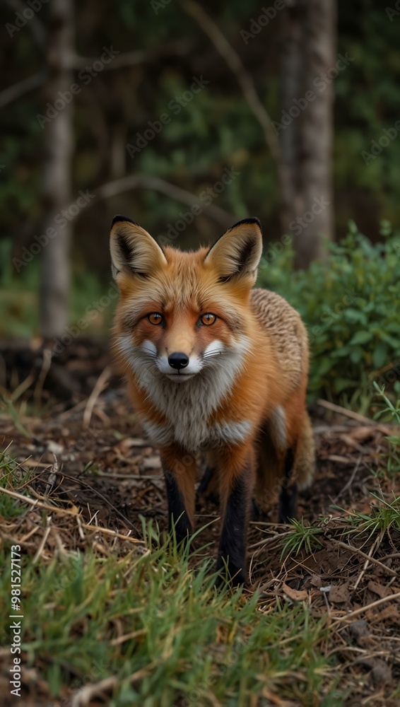 Red fox peeking from behind a mound, staring into the camera. Red fox peeking from behind a mound, staring into the camera.