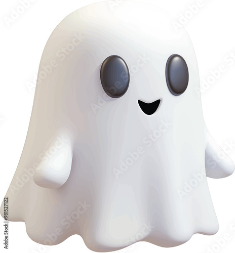 3D Vector of white ghost on transparent background in a cute halloween style