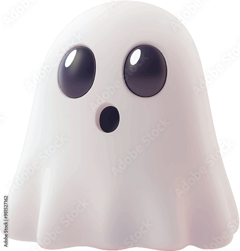 3D Vector of white ghost on transparent background in a cute halloween style