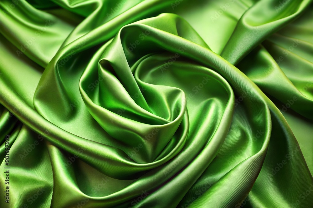 Luxurious green satin fabric with flowing folds in close-up Luxurious green satin fabric with flowing folds in close-up