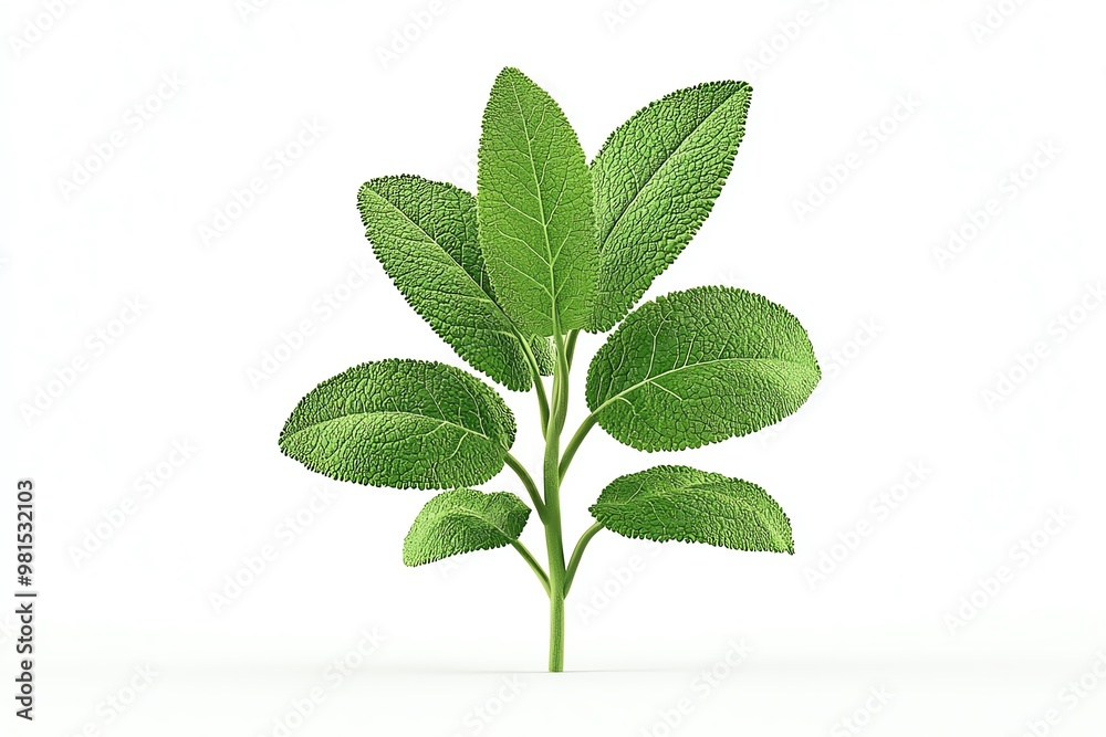 Fototapeta premium Fresh green sage leaves isolated on clean background.