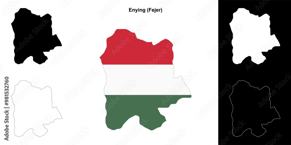 Obraz premium Enying district outline map set